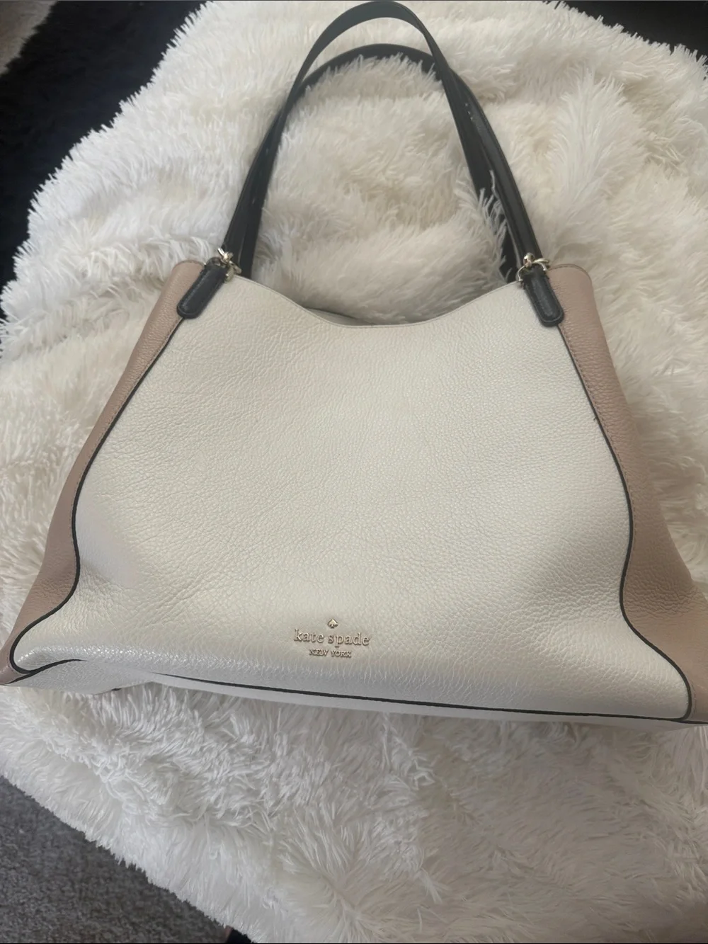 kate spade White and Blush/Tan Leather Shoulder Bag
